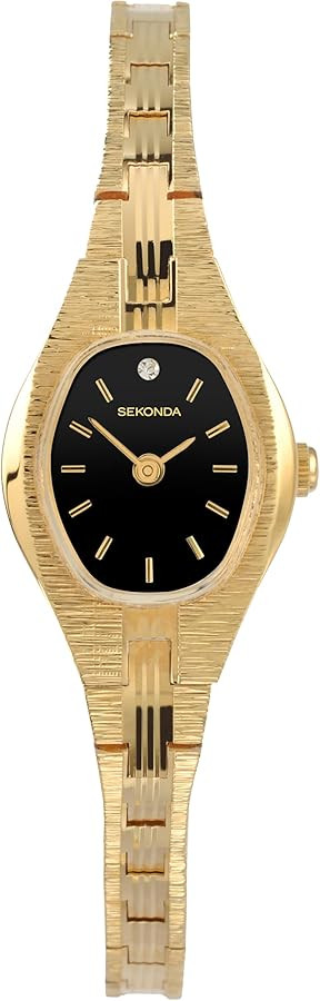 Sekonda Evelyn 22mm Women’s Gold Analogue Classic Quartz Cocktail Watch with Black Stone Set Di... | Amazon (UK)