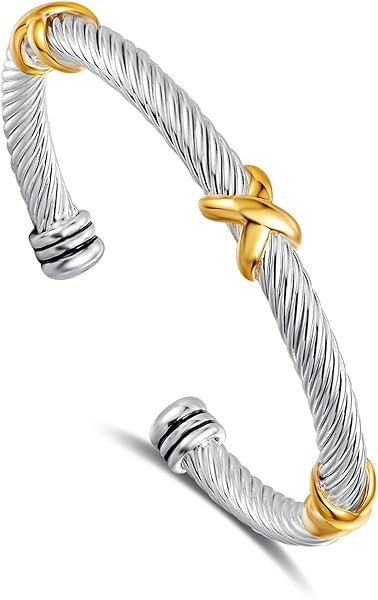 UNY Jewel Bracelet Designer Brand Inspired Women Jewelry 4.5mm Thin Twisted Cable Wire Bangle Gem... | Amazon (US)