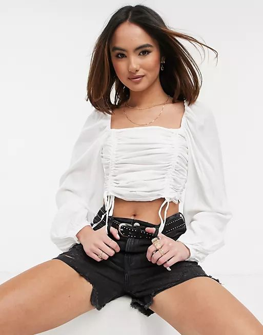 Urban Bliss ruched crop top in cream | ASOS (Global)