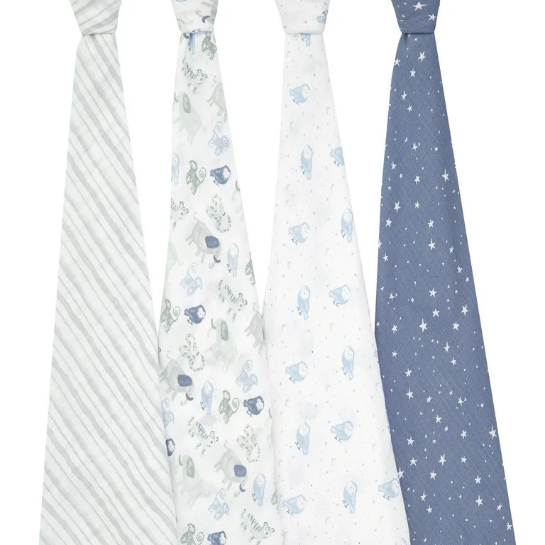 aden + anais essentials, 100% Muslin Cotton Swaddle Blanket, Male, 4 Pack, Time To Dream | Walmart (US)