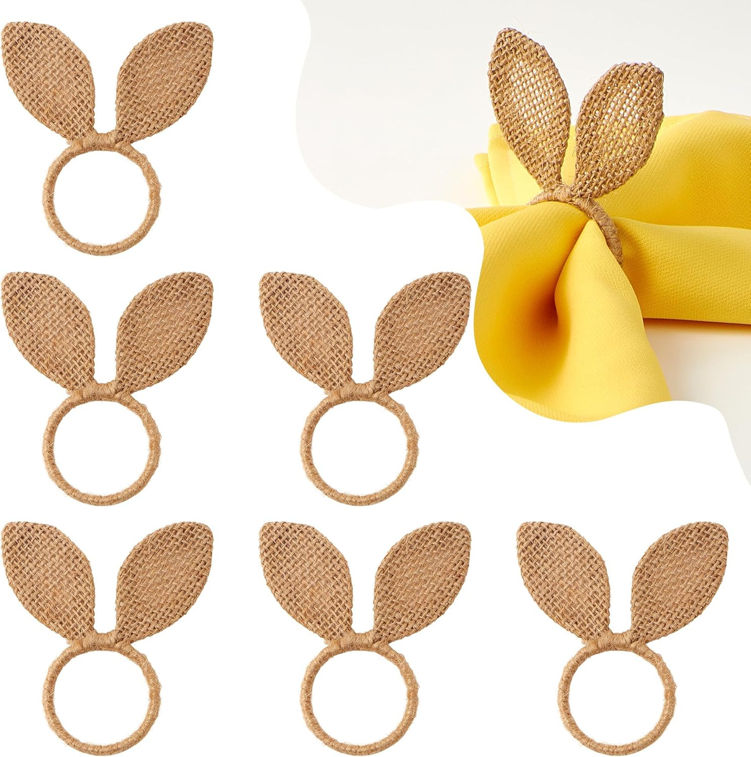 APTWOW Easter Bunny Napkin Rings Set of 6 - Hessian Easter Rabbit Ear Napkin Holder, Farmhouse Na... | Amazon (US)