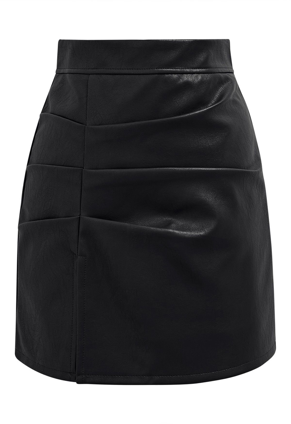 Faux Leather Pleat Detail Mini Skirt in Black | Chicwish