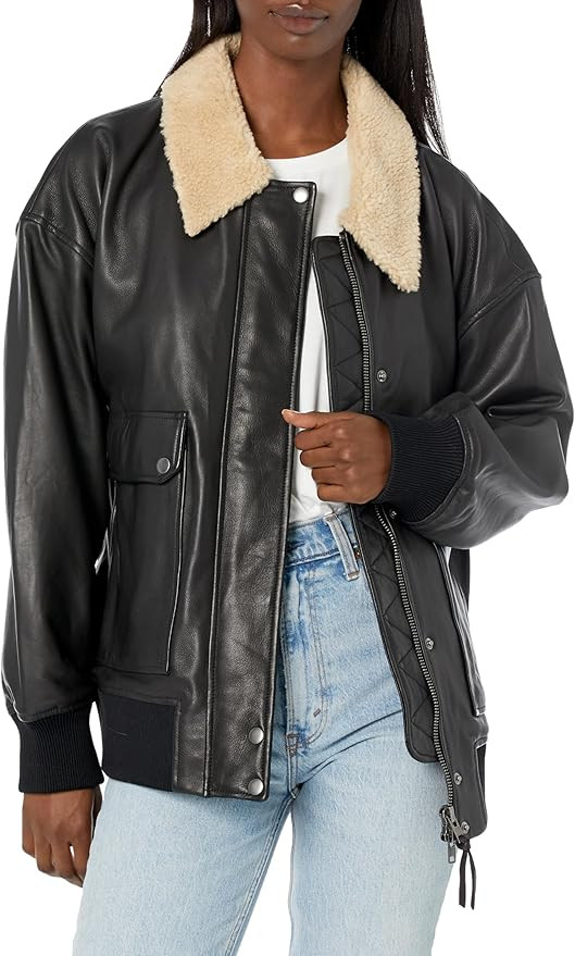 HUDSON Women's Oversized Leather Bomber Jacket | Amazon (US)