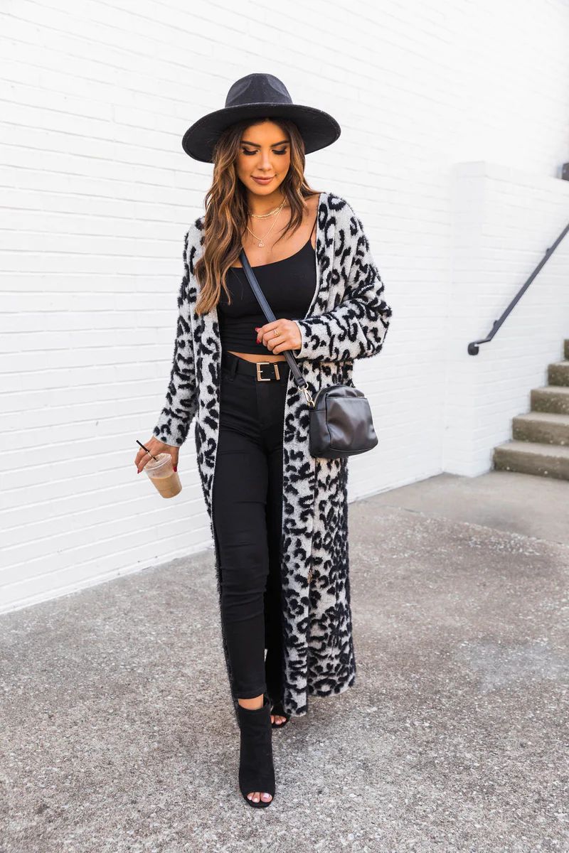 Till It's Over Grey Fuzzy Animal Print Duster Cardigan FINAL SALE | The Pink Lily Boutique