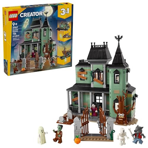 LEGO Creator 3 in 1 Haunted Mansion Building Toy for Kids - Halloween Building Blocks & Learning Toy for Girls & Boys, Ages 9+ - Build a Haunted House, Train, or Ship - Gift for Birthdays - 31167 | Amazon (US)