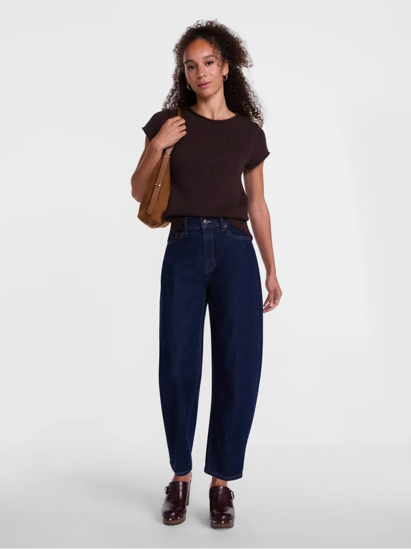 Scenario Women's and Women's Plus High Rise Tapered Barrel Crease Jeans, 27" Inseam, Sizes 0-28W | Walmart (US)