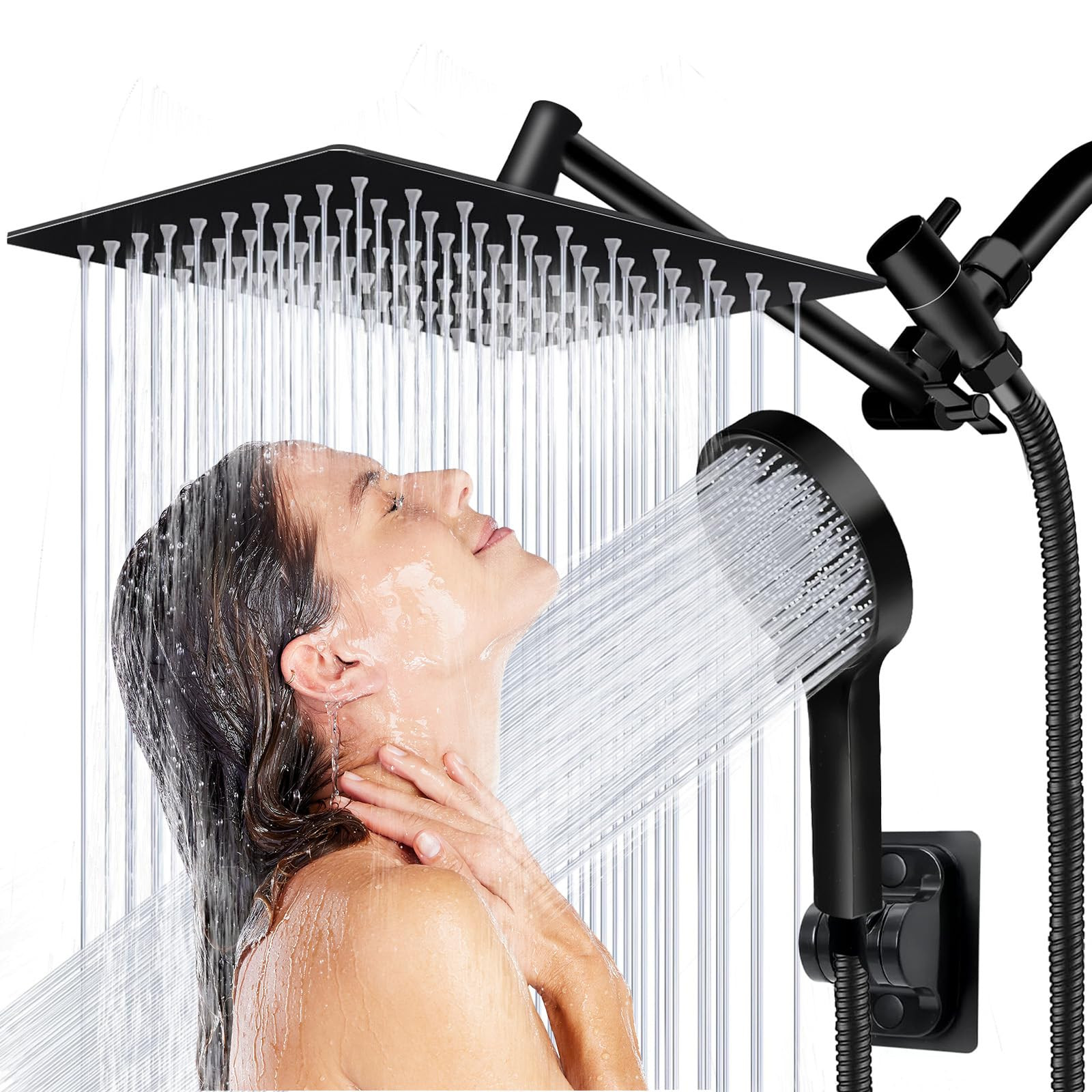 Shower Head, 8 inch Multifunction High Pressure Rain Shower Head with Handheld Spray Combo with 1... | Amazon (US)