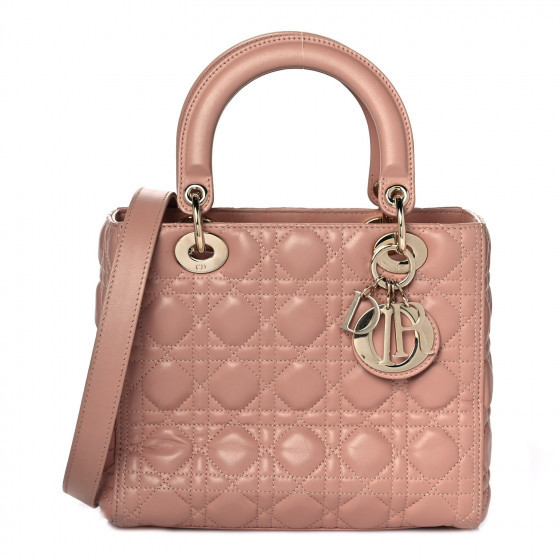 CHRISTIAN DIOR Lambskin Cannage Medium Lady Dior Fard | Fashionphile