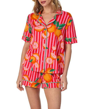 Room Service Citrus Stripe Short Sleeve Notch Collar Cozy Jersey Knit Shorty Pajama Set | Dillard... | Dillard's