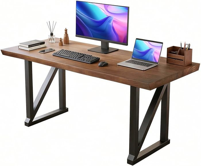 Solid Wood Desk 47 Inch, Heavy Duty Business Desk Home Office Desk,Office Furniture Butcher Block... | Amazon (US)