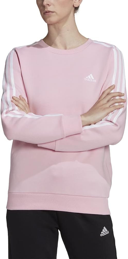 adidas womens Essentials 3-Stripes Fleece Sweatshirt, True Pink-white, X-Small | Amazon (US)