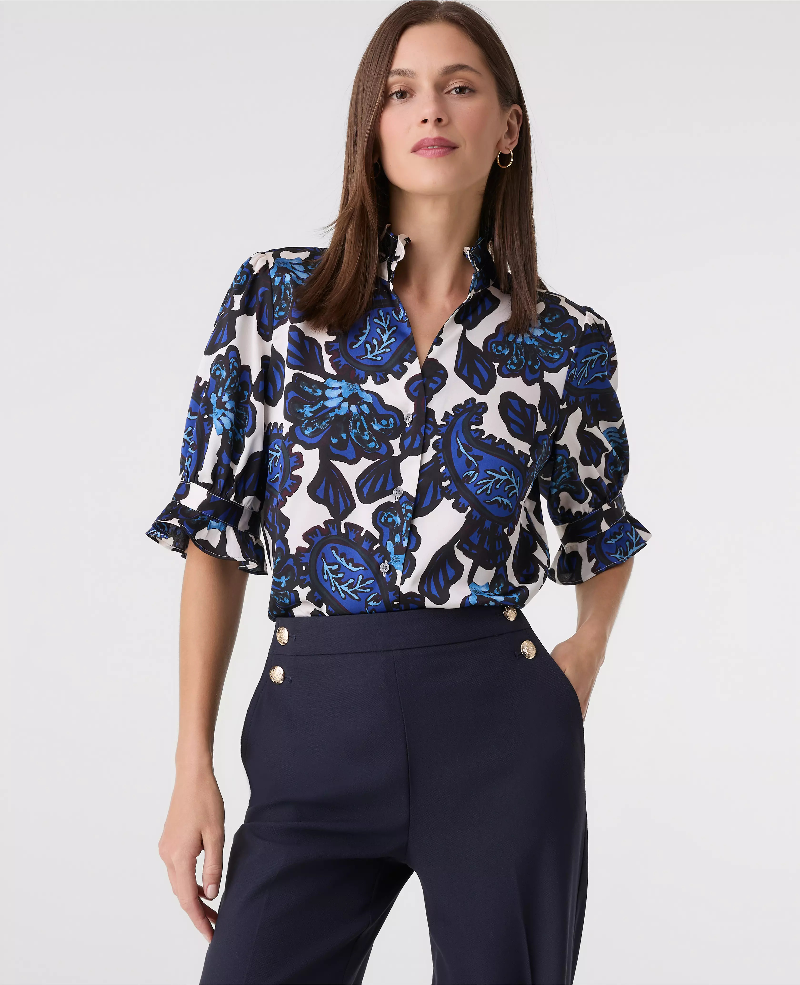 Floral Ruffle Collar Shirt | Ann Taylor