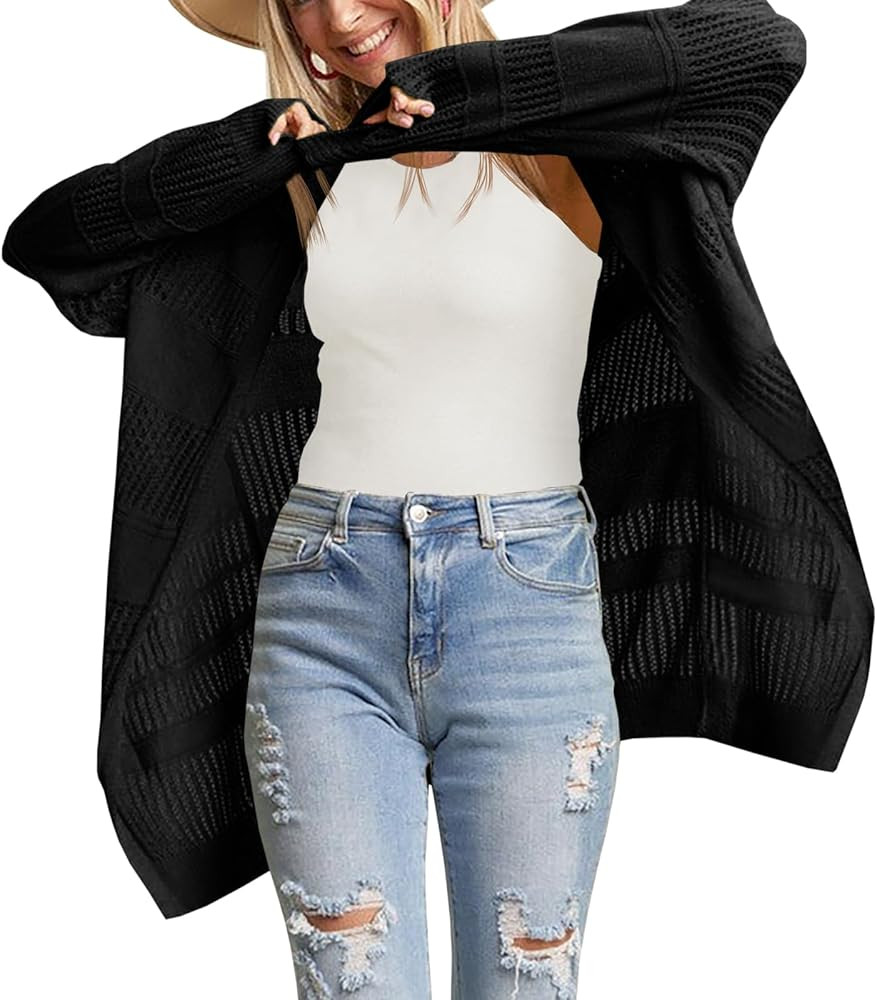 Saodimallsu Womens Summer Lightweight Cardigans Crochet Knit Boho Open Front Long Sleeve Loose Sw... | Amazon (US)