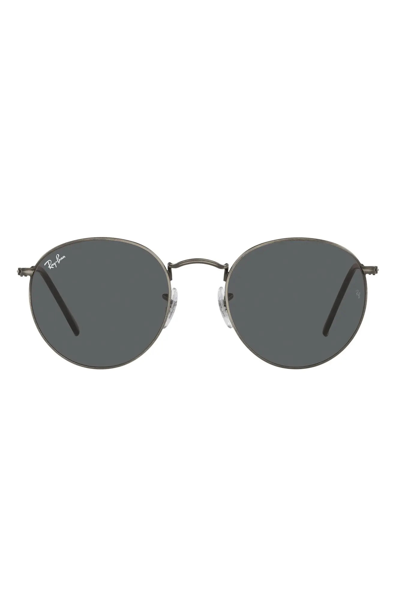 Ray-Ban Icons 50mm Round Metal Sunglasses in Gunmetal/Green Solid at Nordstrom | Nordstrom