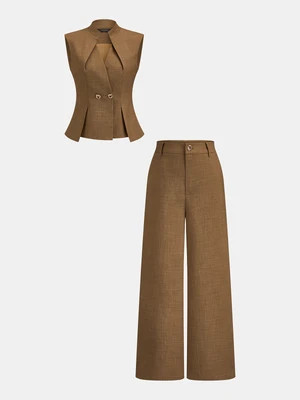 Structured Stand Collar Vest & Pants Set | Commense