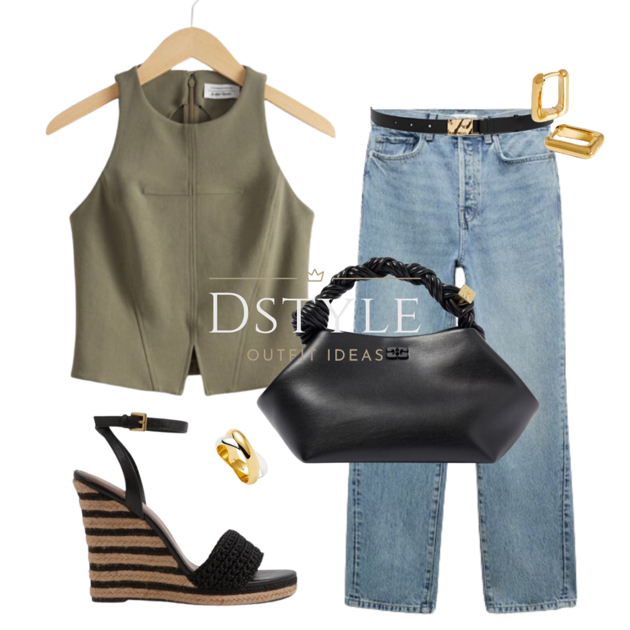 Khaki tailored top, straight jeans with forward seams, wedge sandals, black bag. Summer outfit, summer office wear, summer work wear

#LTKworkwear #LTKstyletip #LTKshoecrush