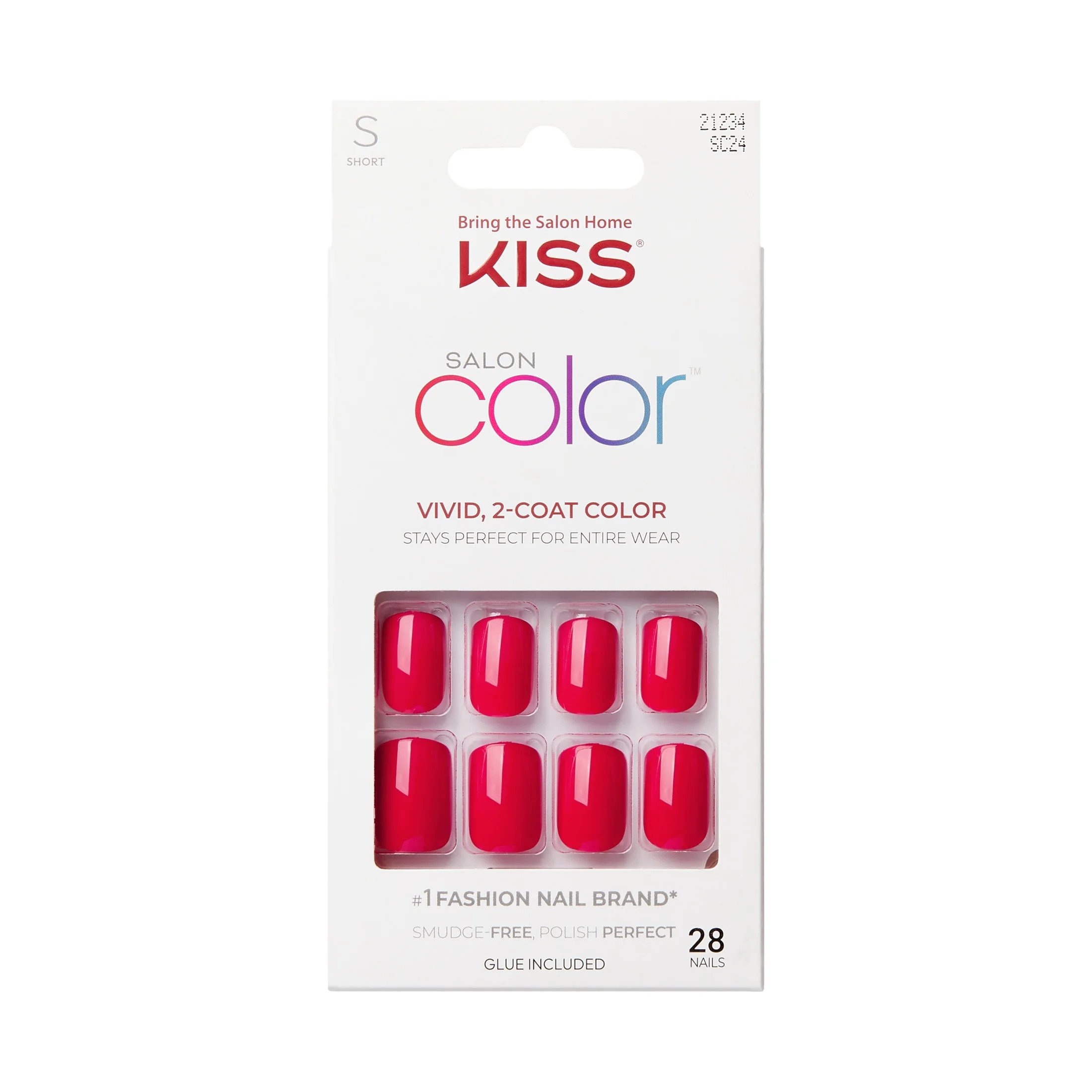 KISS Salon Color Press On Glue Nails , 'Truthful', Solid Red, Short Oval, 28 Count | Walmart (US)