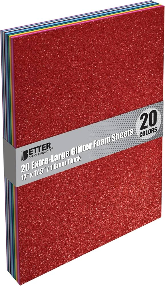 Better Office Products 20 Pack Extra Large Glitter Foam Sheets, 12 x 17.5 Inch, Assorted 20 Color... | Amazon (US)