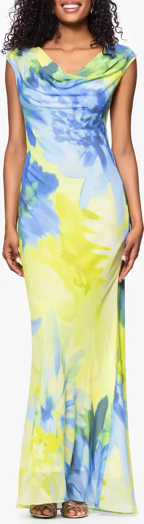 Abstract Floral Cowl Neck Chiffon Gown | Nordstrom