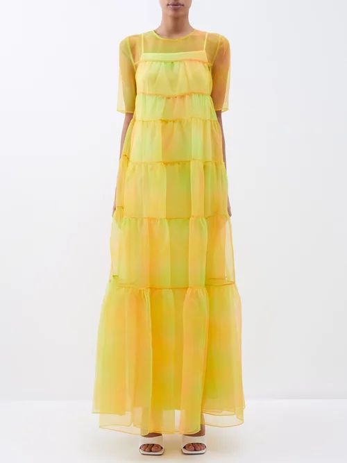 Staud - Hyacinth Banded Organza Maxi Dress - Womens - Orange | Matches (US)
