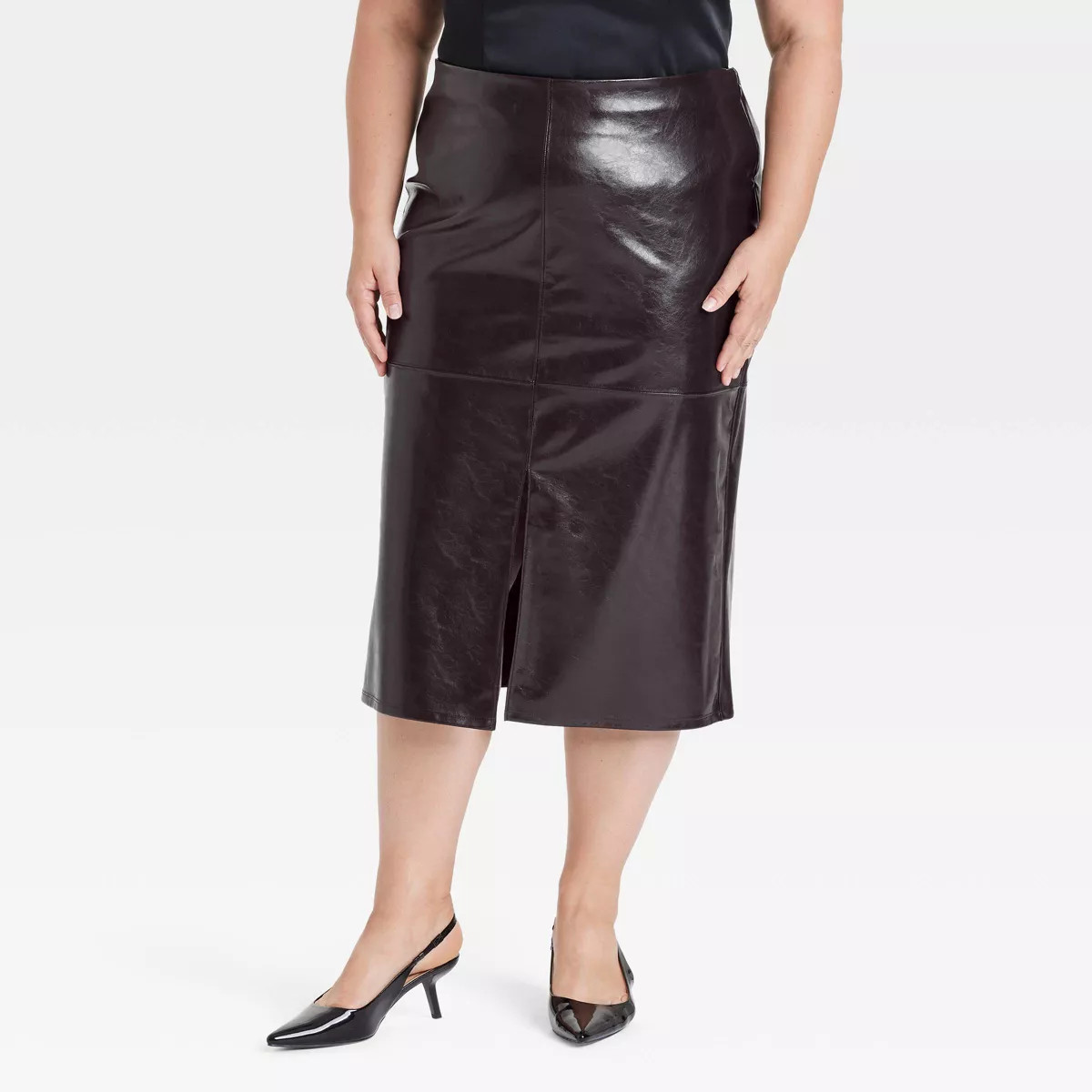 Women's Faux Leather Midi Skirt - A New Day™ Brown 18 | Target