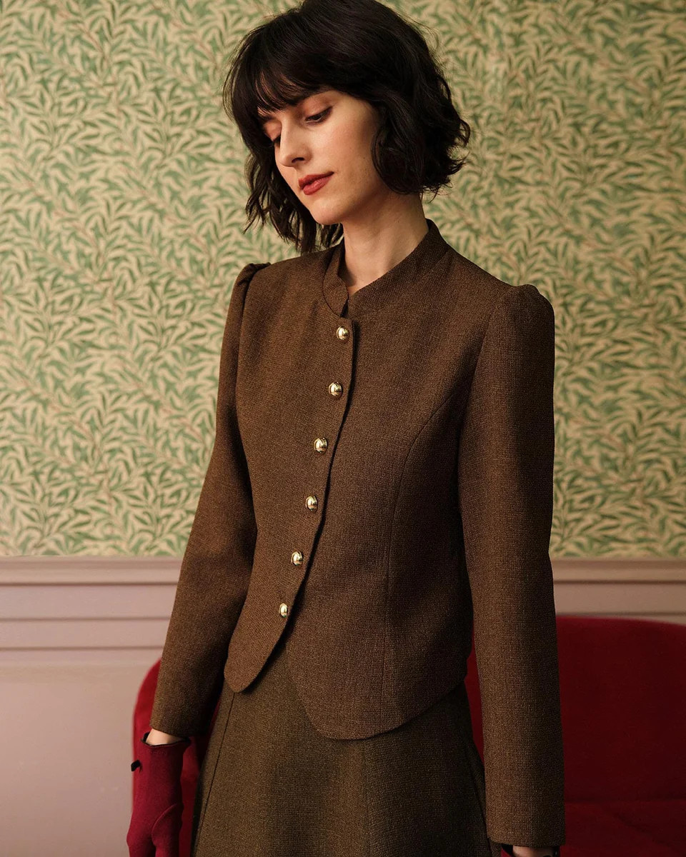The Solid Retro Single-breasted Tweed Jacket | rihoas.com