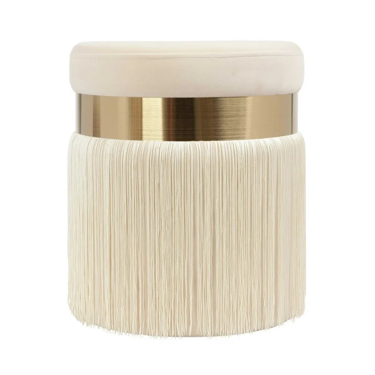 TOV Furniture Melody Cream Tasseled Ottoman with Brass Band - Walmart.com | Walmart (US)