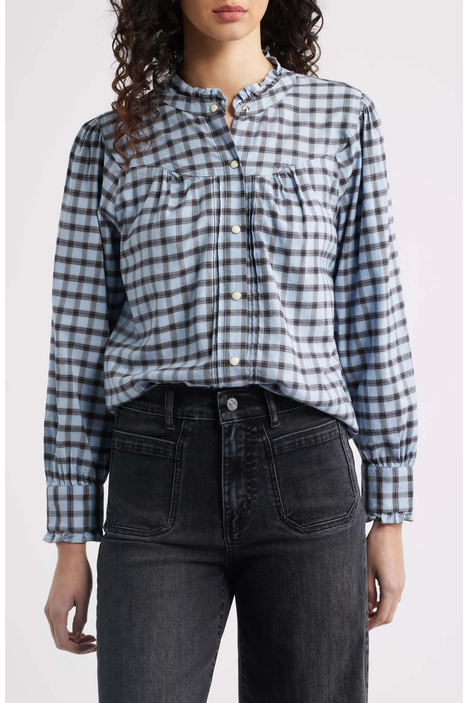 Alanna Ruffle Check Organic Cotton Snap-Up Shirt (Women) | Nordstrom | Nordstrom