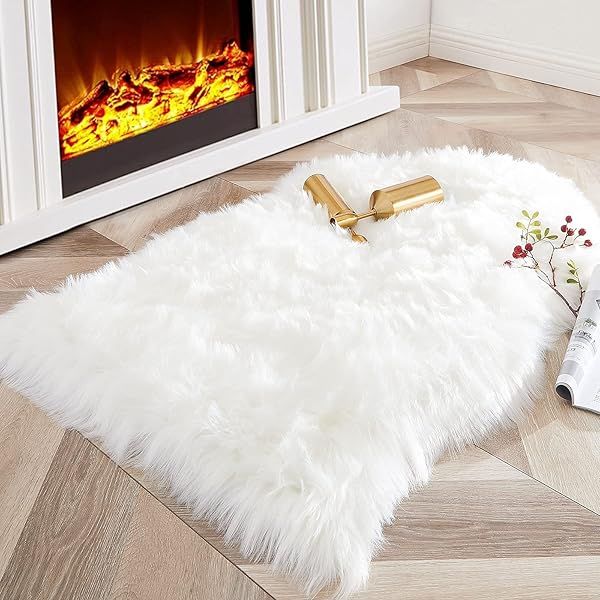 Ashler Soft Faux Sheepskin Fur Chair Couch Cover Area Rug for Bedroom Floor Sofa Living Room White R | Amazon (US)