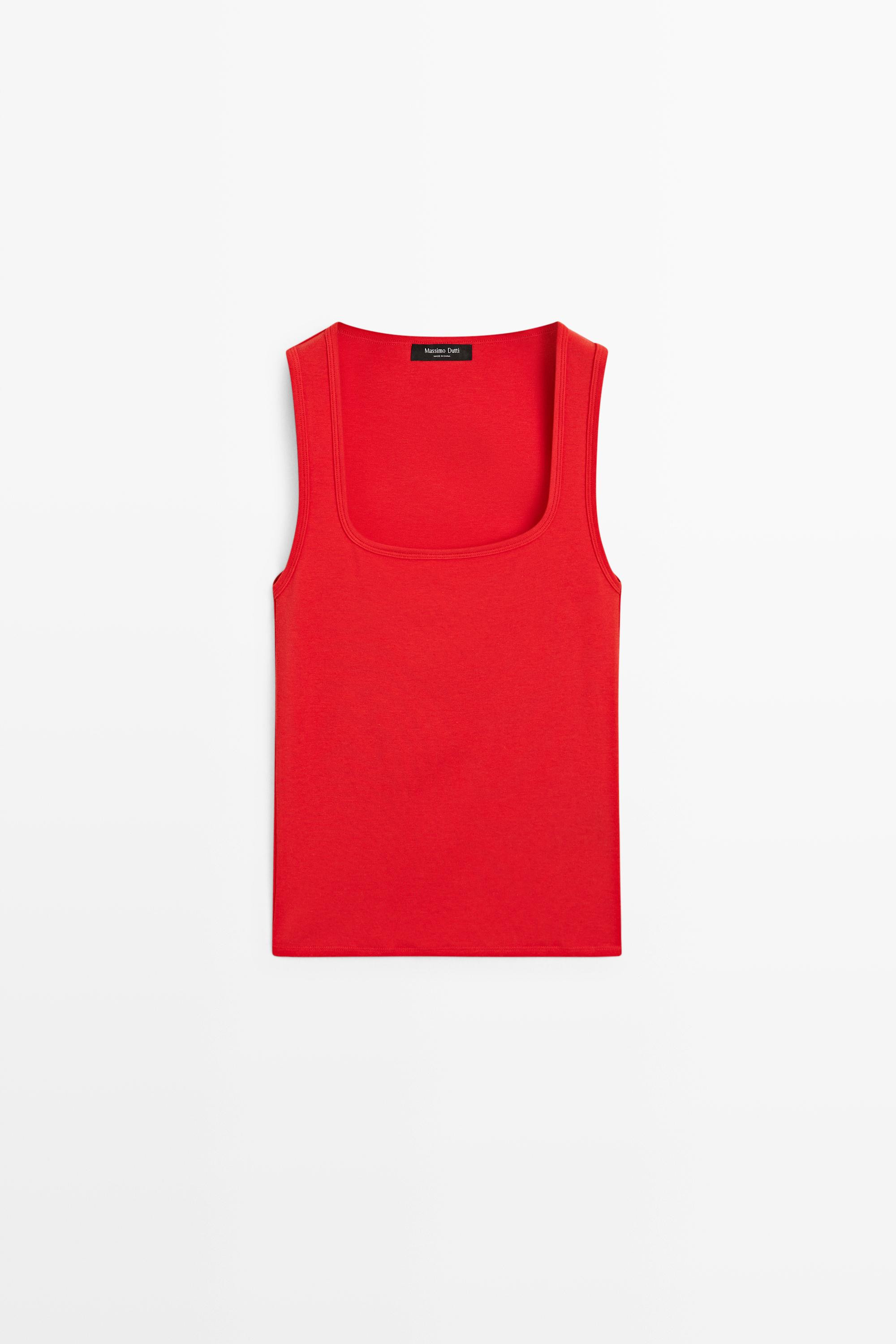 Cotton blend square neck top | Massimo Dutti US
