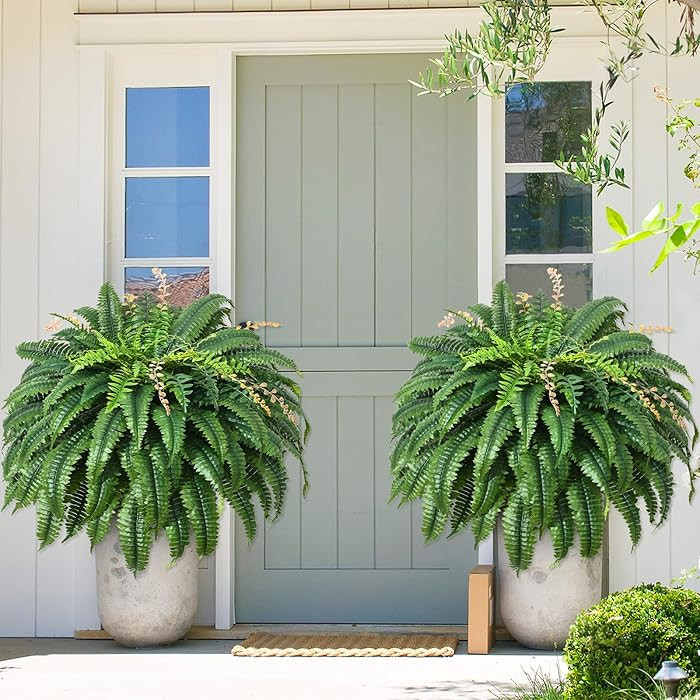 MARTINE MALL 2Pcs 48''/128 Leaves Artificial Ferns for Outdoors Look Real Fake Ferns, Large Faux ... | Amazon (US)