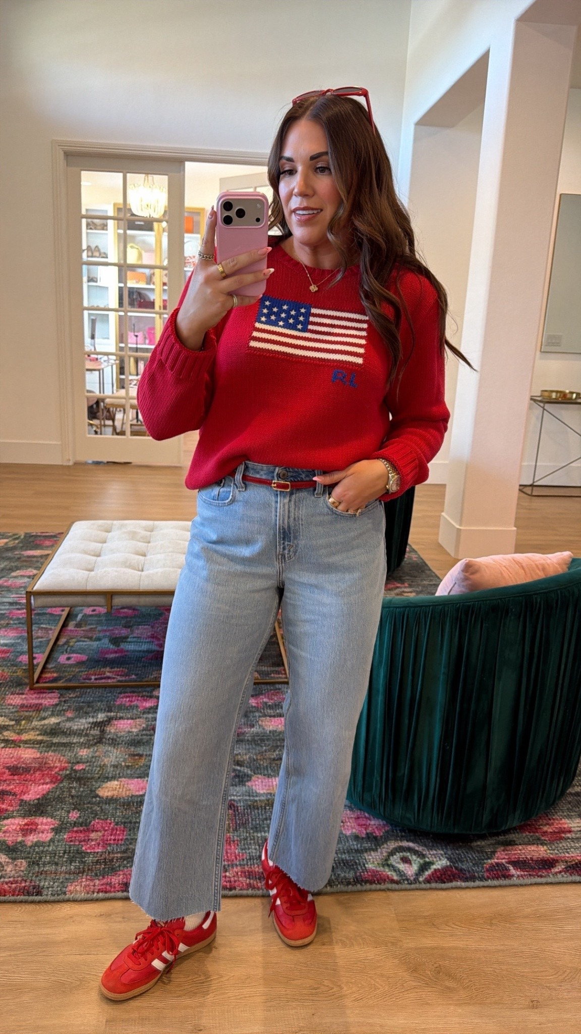 curvy midsize USA flag Ralph Lauren look for the Olympics ❤️ wearing size xl in sweater and size 29 in denim 

#LTKSeasonal #LTKMidsize