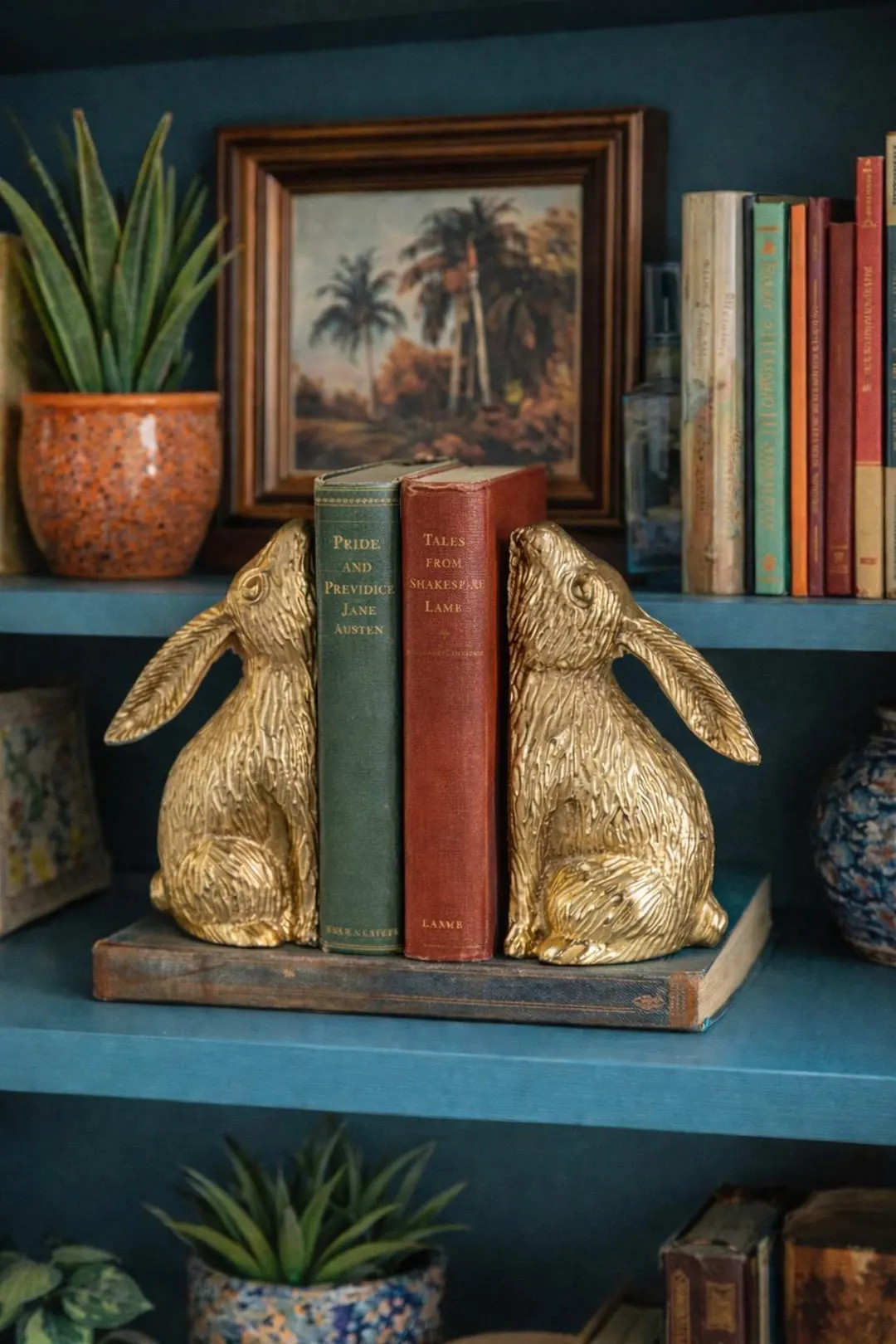 Gold Bunny Bookends, Whimsical Decor, Rabbit Lover Gifts, Fun Home Decor, Study Decor, Mantle She... | Etsy (US)