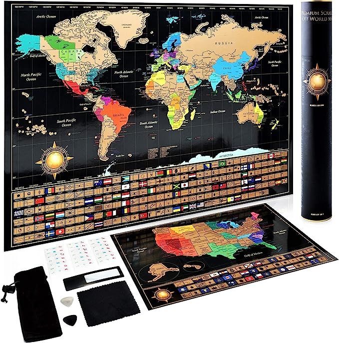 Scratch Off World Map Poster And Deluxe United States Map – Includes Complete Accessories Set &... | Amazon (US)