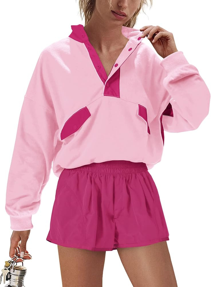 LAMISSCHE Work out Sets Gym for Women Sweatsuits 2 Piece Set Long Sleeve Top & Shorts Active Wear... | Amazon (US)