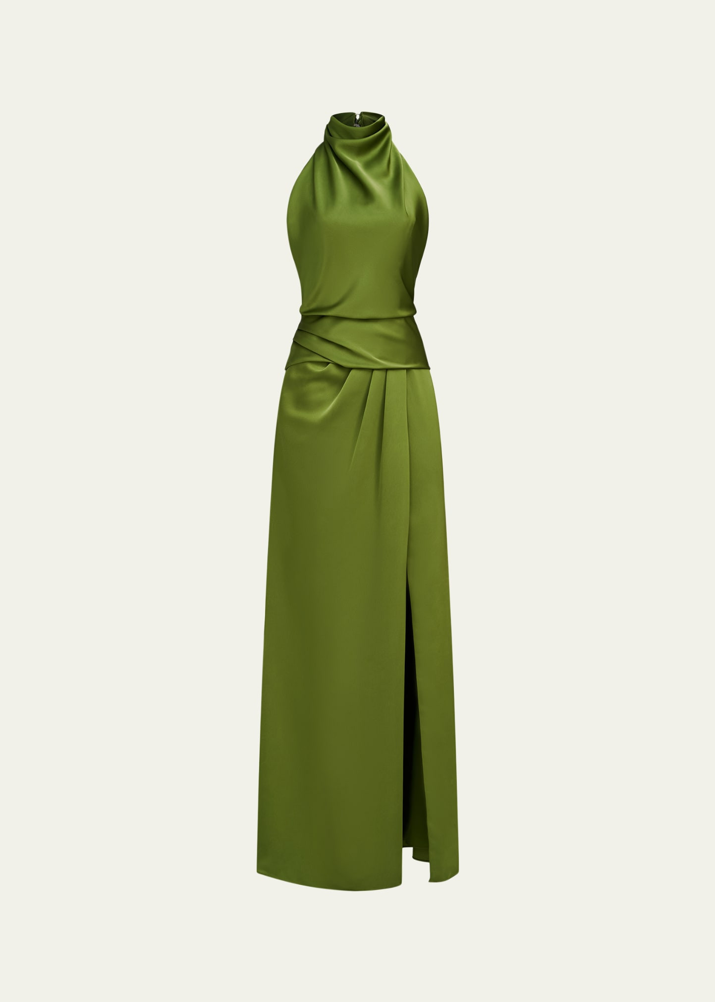 Halston Maison Side-Slit Satin Halter Gown | Bergdorf Goodman