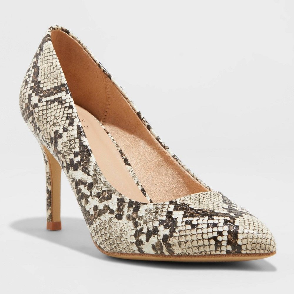 Women's Gemma Snake Print Pointed Toe Block Heeled Pumps - A New Day Gray 7 | Target