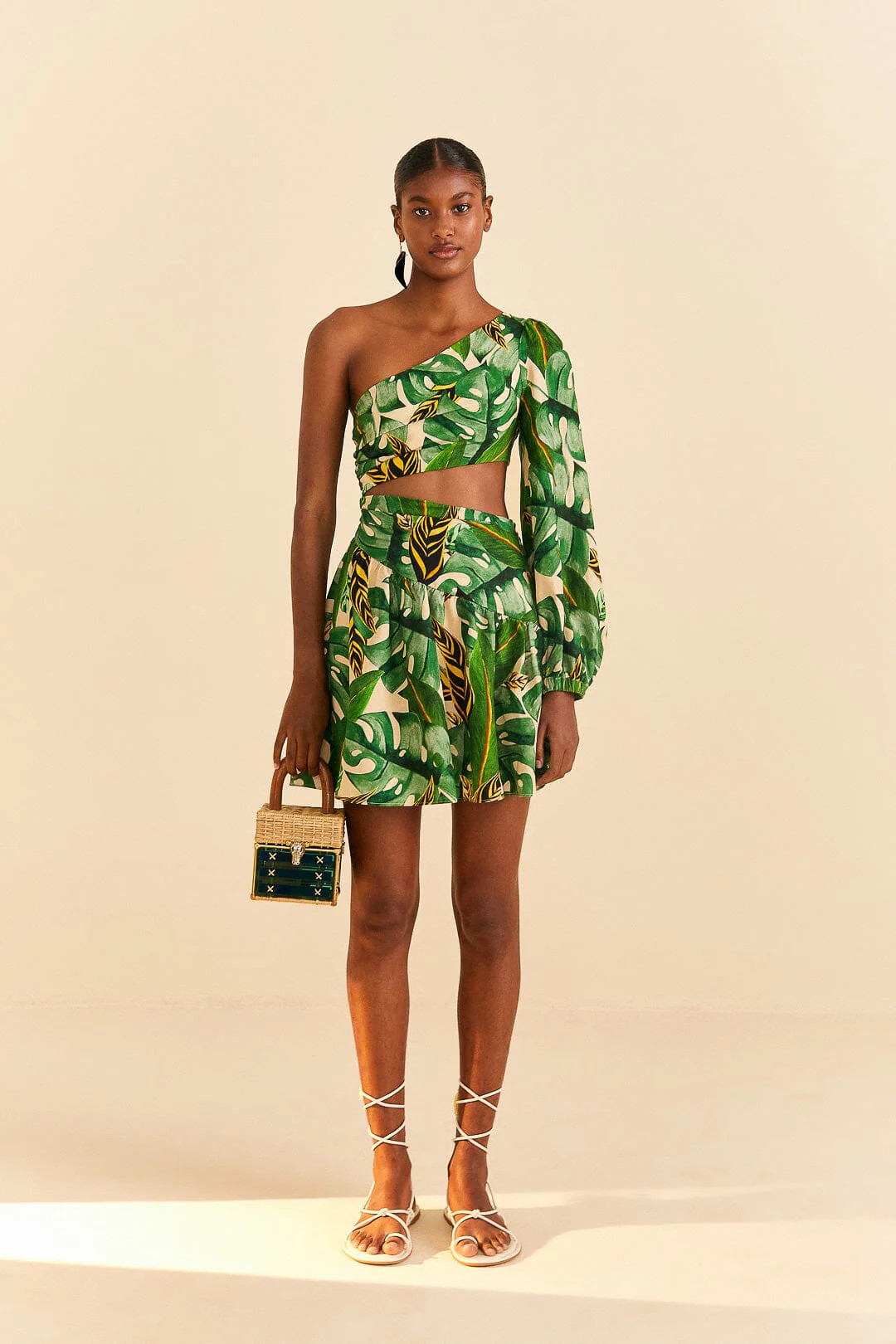 Tropical Leaves One Shoulder Mini Dress | FarmRio (US)