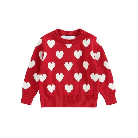 wybzd Baby Girl Valentines Day Clothes Heart Knit Sweater Toddler Warm Pullover Tops Crewneck Sweats | Walmart (US)