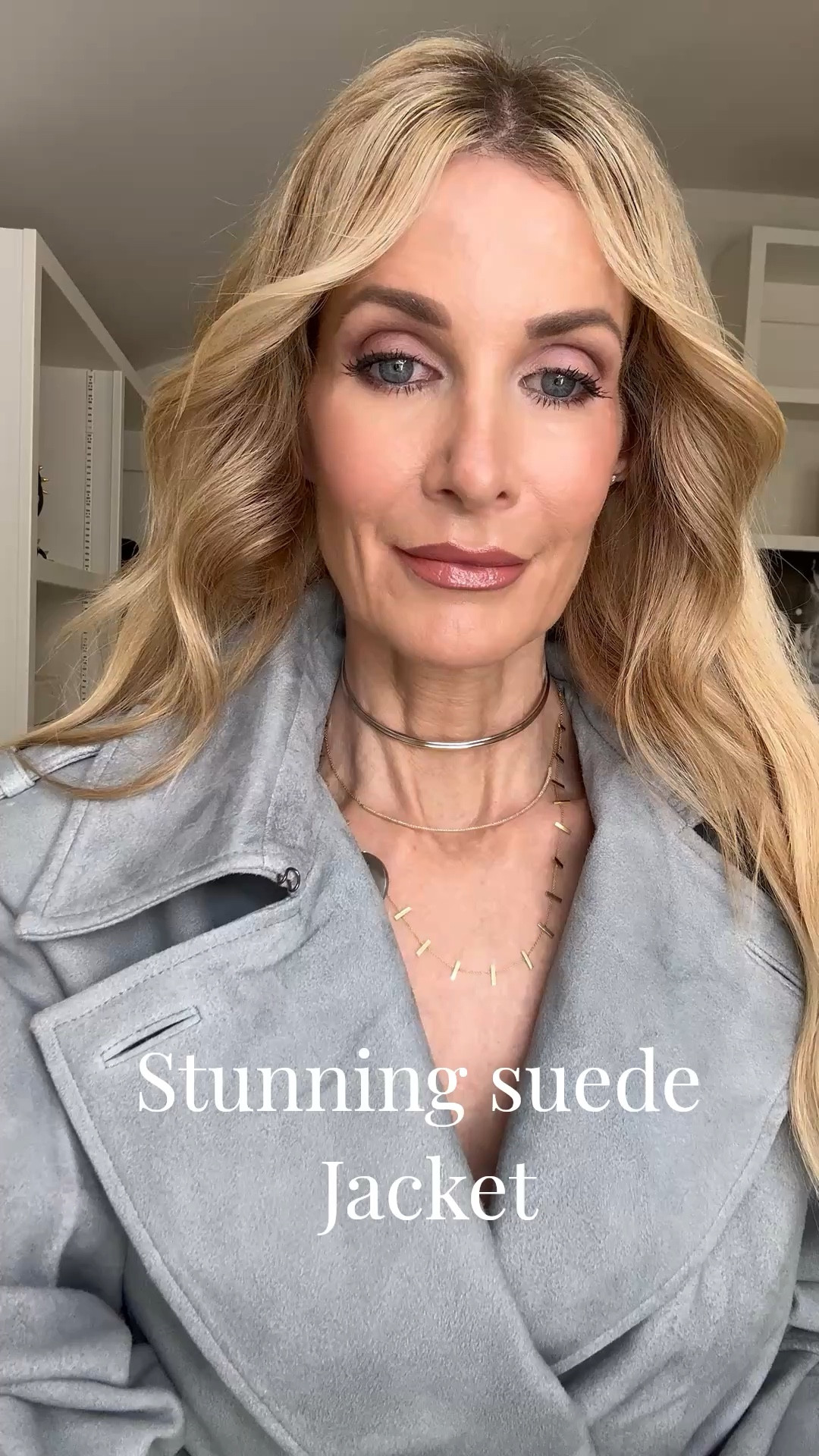 Chic monochromatic look 🤍 This baby blue suede jacket is so soft and flattering when belted, and I love the cinched sleeves that stay perfectly pushed up ✨ Paired with a slip dress, it creates that long, lean silhouette—perfect for brunch or a night out
I’m wearing an XS in the jacket and an XS in the dress, both fit TTS 

 #LTKootd #LTKSeasonal #LTKOver40