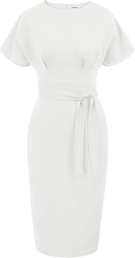 JASAMBAC Women's Bodycon Pencil Dress Office Wear to Work Dresses with Pocket Belt | Amazon (US)