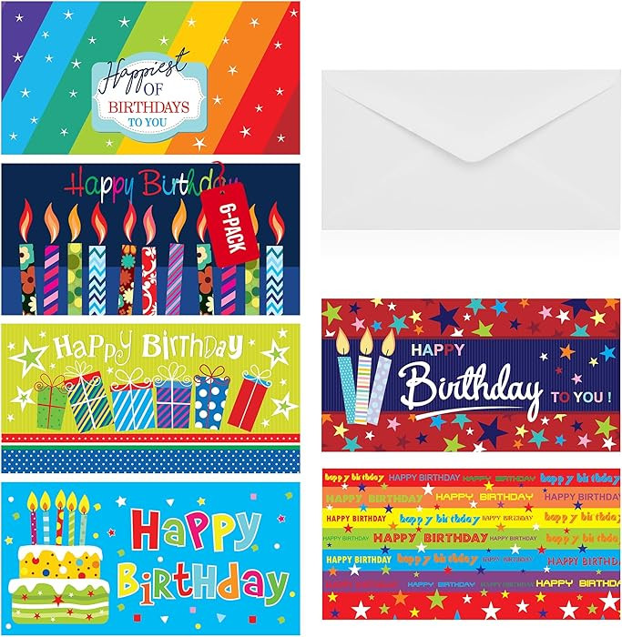 Iconikal 24-Pack Gift Card Money Holders with Envelopes 6 Happy Birthday Designs 6.75x3.25-Inch T... | Amazon (US)