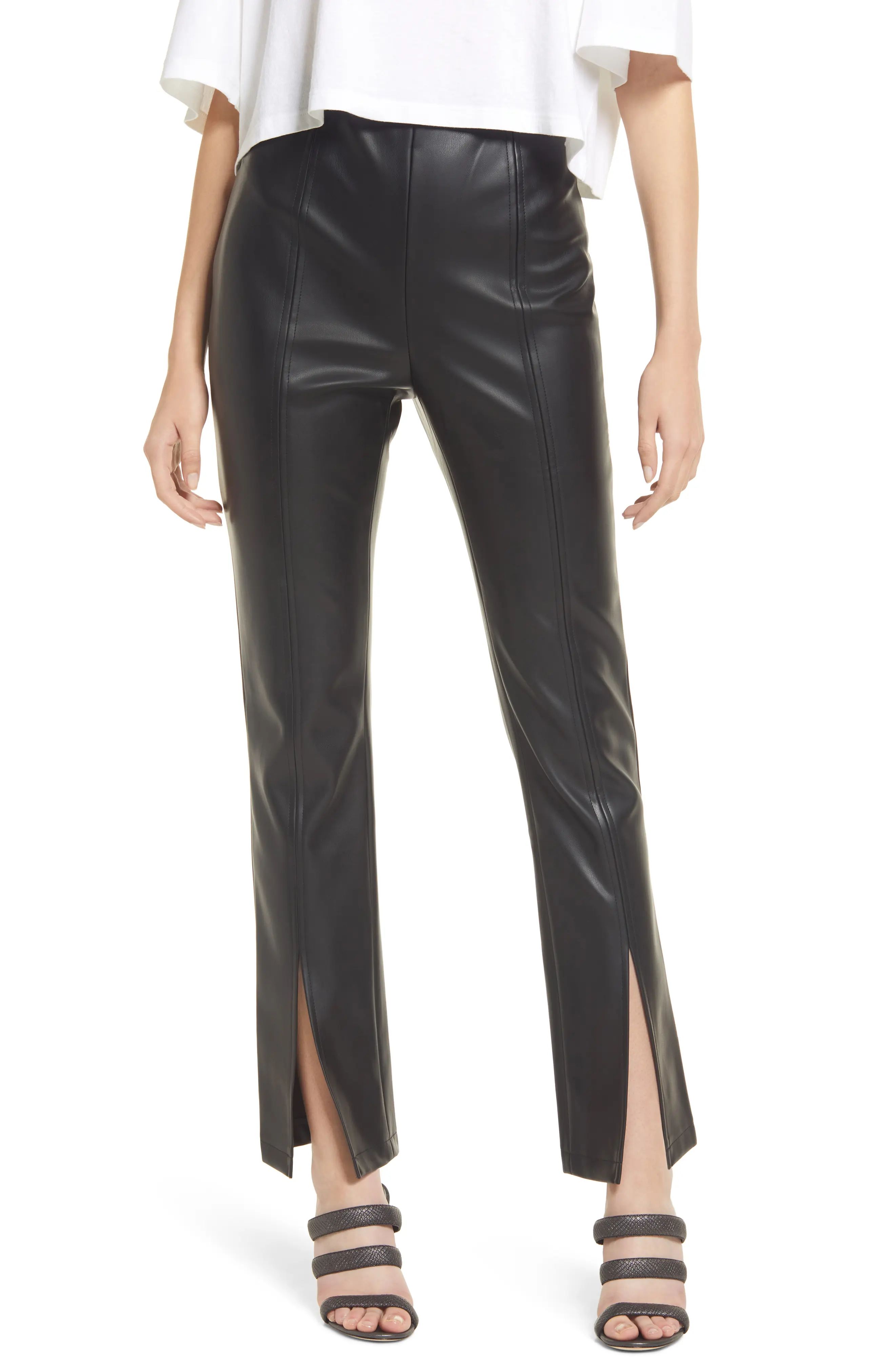 VERO MODA Sola High Waist Coated Faux Leather Pants in Black at Nordstrom, Size Large | Nordstrom