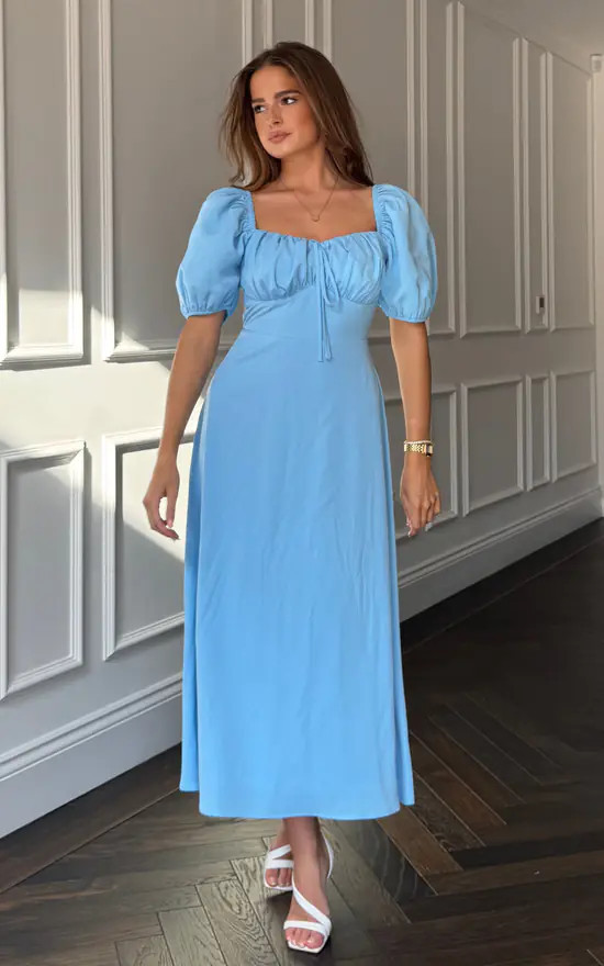 Jemima Square Neck Midi Dress Blue | Girl In Mind | SilkFred | SilkFred