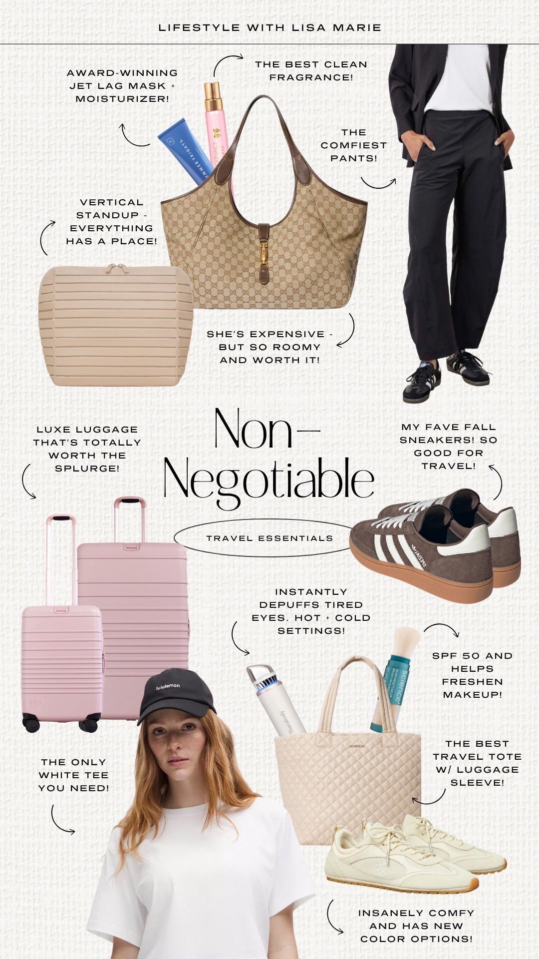These travel essentials are non-negotiable when I travel! Comfortable sneakers for walking, traveling and airports. Luxury suitcase sets and luggage. Designer handbags and tote bags. Vertical cosmetic organizers for travel. Comfortable travel pants. Travel-sized clean beauty products, cosmetics, makeup and skincare. The best white tee. Travel totes with luggage sleeves.

#LTKPetite #LTKBeauty #LTKTravel