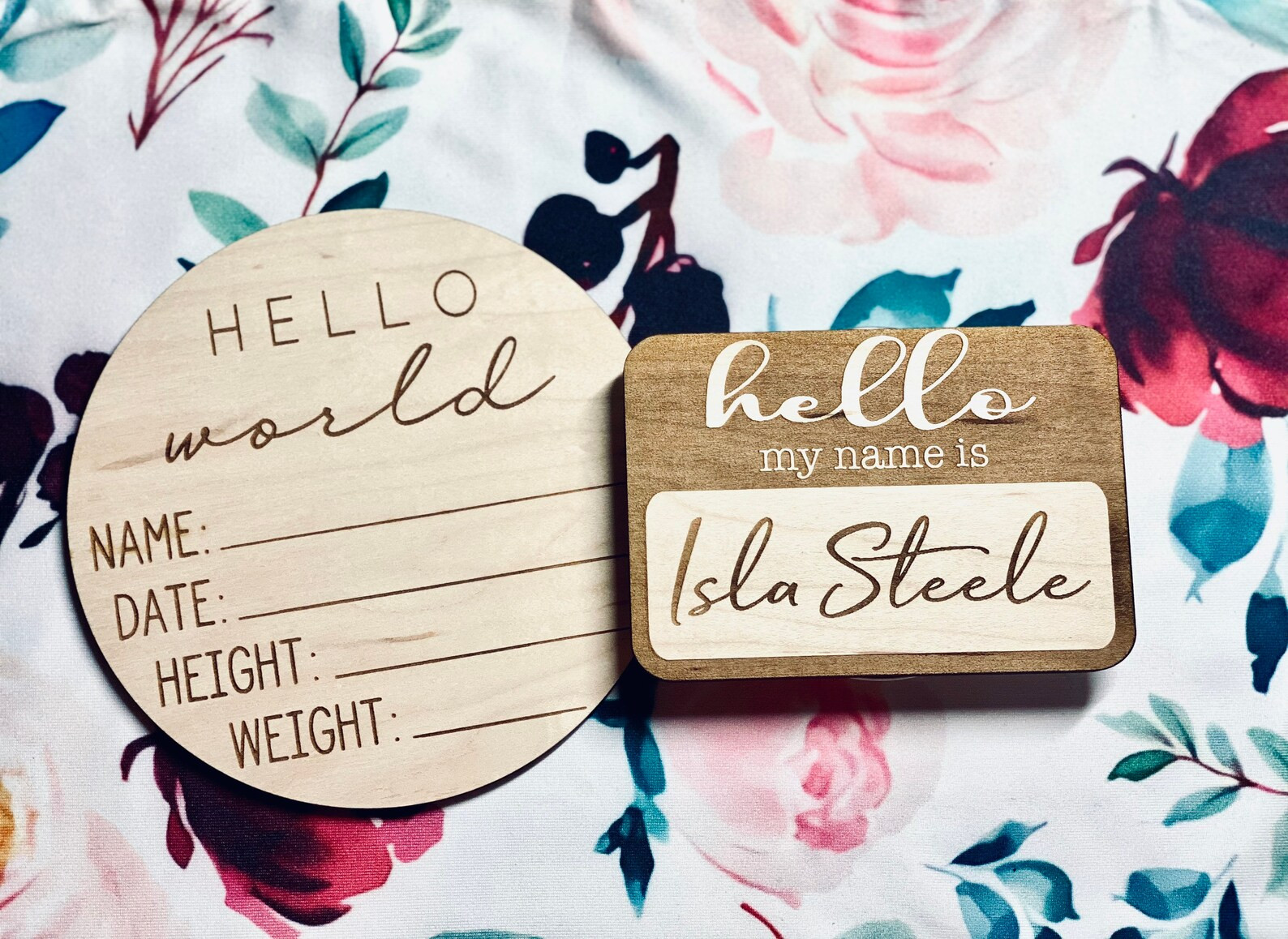 Hello World/ Hello My Name is Tag Wooden Birth Announcement Disc - Newborn Photo Prop - Baby Show... | Etsy (US)