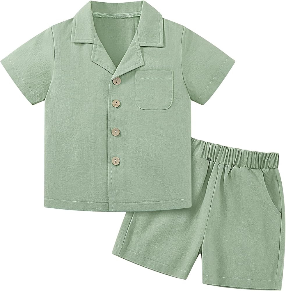 Weixinbuy Baby Boy Clothes Set Toddler Summer Outfit Cotton Linen Short Sleeve T-Shirt Top Pocket... | Amazon (US)