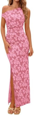 PRETTYGARDEN Womens Floral One Shoulder Maxi Dress 2026 Summer Spring Bodycon Ruched Side Slit El... | Amazon (US)