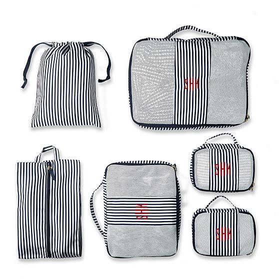 6 Piece Packing Cube Set, Navy-White Stripe | Mark and Graham