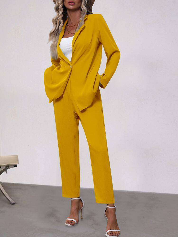 Single Button Blazer & Fold Pleated Pants | SHEIN